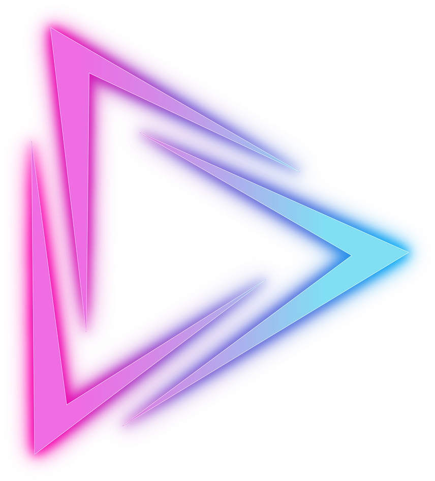 Neon arrow triangle glowing in pink and purple light